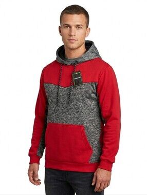 Men's Colorblock Hooded Sweatshirt - Red/Charcoal Gray Straight faded